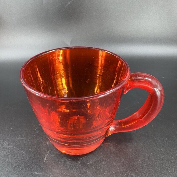 Antique Hand Blown Glass Cup Mug Set 2 Red Thick Heavy Glass Mugs Cups Vintage - Picture 12 of 16